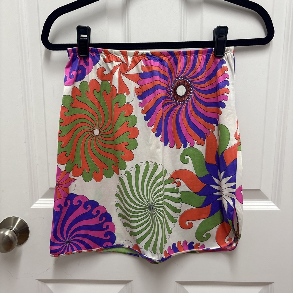 Vintage Vanity Fair Psychedelic Floral Swirl Half Slip Mini Skirt Pink Green M